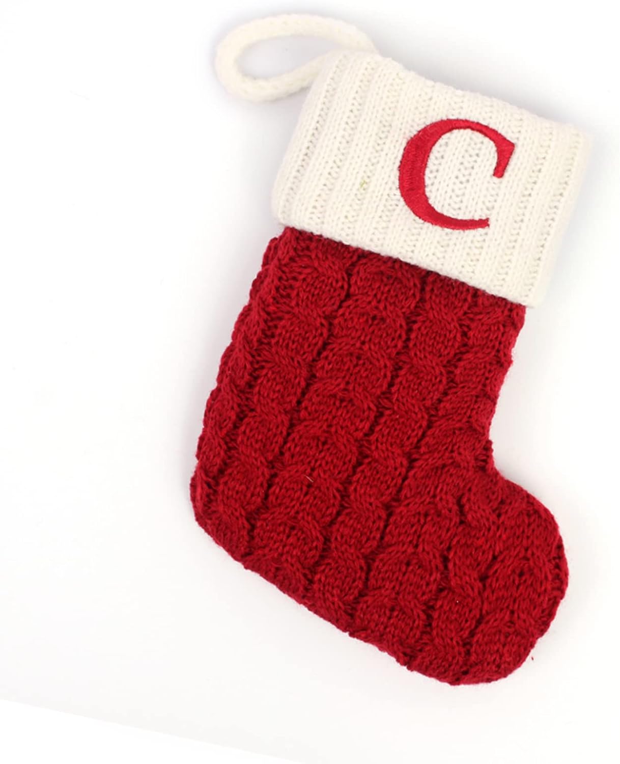 Stockings & Holders - Beixinder Christmas Stocking with Letter Monogram Mini Cute Christmas Stocking Decorative Socks Knitted Plush Gift Stocking for Family Holiday Party Decor (Red C, One Size)