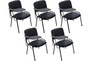 Kmax Office Reception Chairs set of 5 Guest Waiting Room Chairs with Leather Padded Tablet Arm Upholstered Lumber Support, PU Leather Back&Cushion