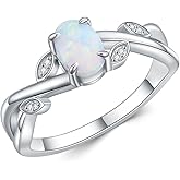 MOTIEL 1 Carat Opal Ring 925 Sterling Silver Oval Shape Opal Engagement Ring for Women with Moissanite Promise Ring Valentine's Day Jewelry Gifts for Her
