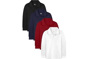 Cooraby 4 Pack Boys' Long-Sleeve Pique Polo Shirt Winter Soft Casual Polo Shirt School Uniform for Kids