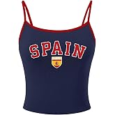 SweatyRocks Women's Y2k Spain Letter Graphic Crop Tops Slim Fitted Tank Top | Spain Jersey, Soccer Tank Tops, Y2k Trendy Camisole Crop Tops, Spaghetti Strap Country Tank