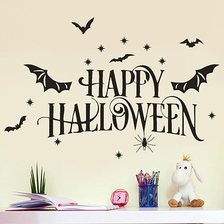 Amazon Co Jp Euone ビニールステッカー ハロウィン クリアランス ハッピーハロウィン 文字 コウモリ クモ 窓 ホームデカール おもちゃ
