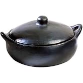 Authentic Chamba Casserole - Elegant Handmade Black Clay Cooking Pot with Cover - Perfect for Soups, Stews, Braises &amp; More - Versatile &amp; Durable - Stovetop Safe - 4.5-Quart Pot