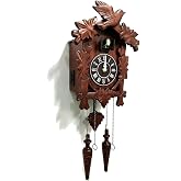 Rylai Vintage Cuckoo Clock Handcrafted Wooden Wall Clock for Home D&eacute;cor | Large Size 13x9.5 Inch Traditional Germany Design Volume Control Coo-Coo Auto Night Sensor Brown/White