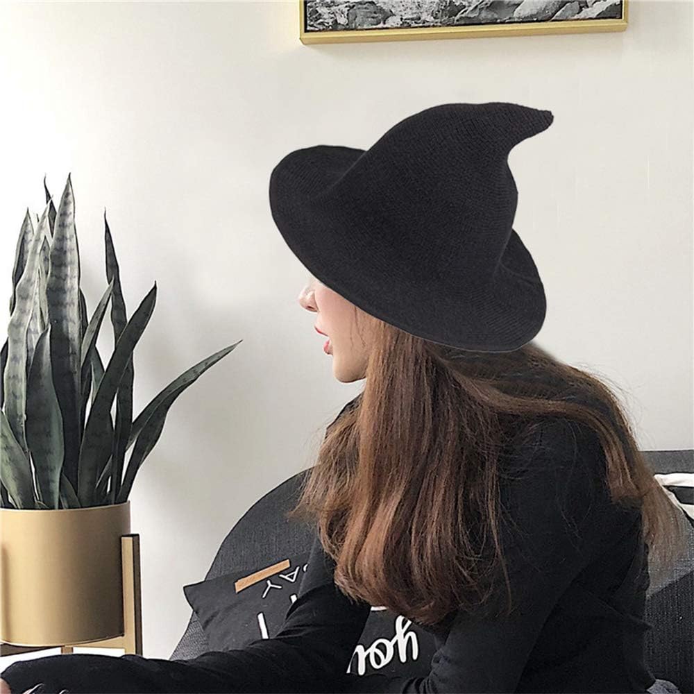 QBSM Womens Black Witch Hats Modern Knit Wool Wizard Hat Cap for Halloween Party Costume: Toys & Games