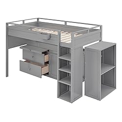 Merax Loft Bed Twin Size with Desk, Super Storage