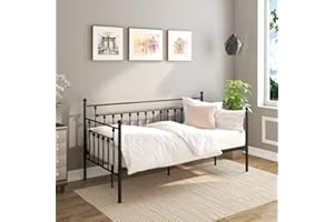 AMBEE21 Golden Gate Beds Daybed Frame with Headboard, Without Trundle, Heavy Duty Metal Frame & Steel Slats Foundation, Upholstered Stylish Sofa Bed for Living Room, Bedroom, Guest Room - Black, Twin Size