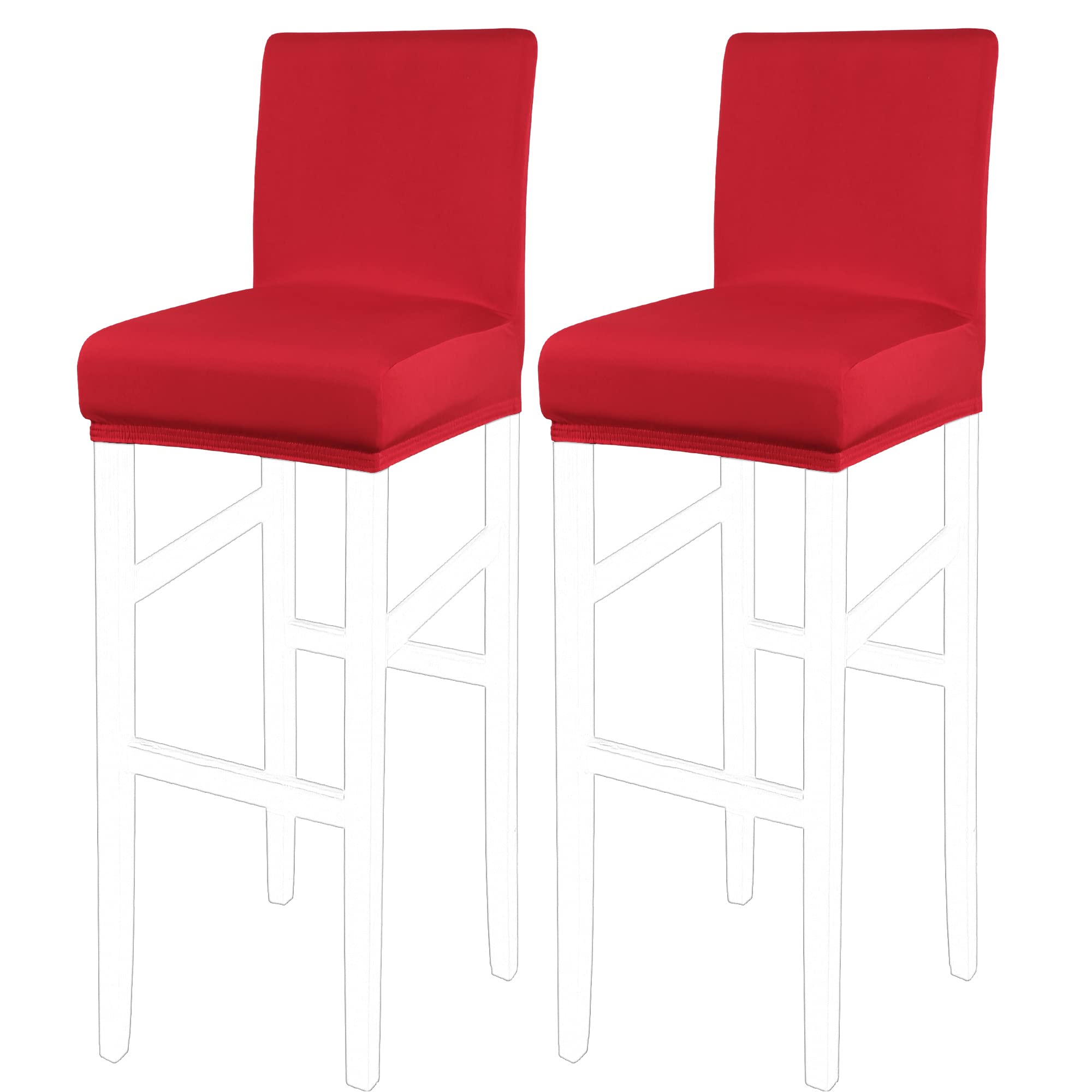 PiccoCasa Set of 2 Bar Stool Covers with Elastic Bottom, Stretch & Removable Dining Chair Covers for Pub Counter - Spandex Height Side Chair Covers Protector Slipcovers Red