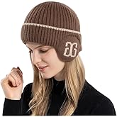 Mens Winter Hat with Earflaps, Outdoor Winter Caps for Men, Woolen Knitted Fleece Linning Hats for Men Cold Weather Brown