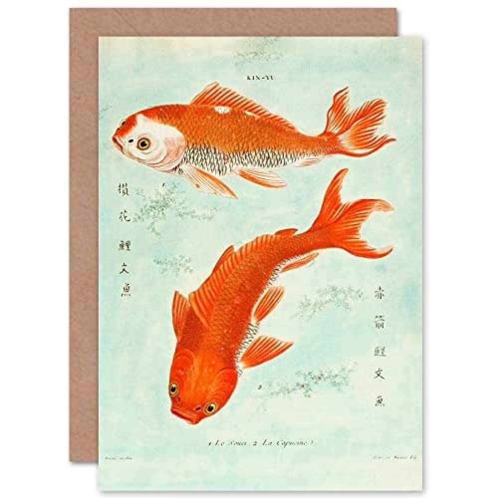 Wee Blue Coo Fish Japanese Koi Greeting Card With Envelope Inside Premium Quality