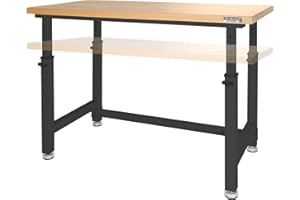 Seville Classics UltraHD Heavy Duty Workbench Table w/ Solid Wood Top, 1000 lbs. Weight Capacity Workstation for Garage, Warehouse, Workshop, Graphite, 48" W x 24" D x 28.5" to 42" H Desktop