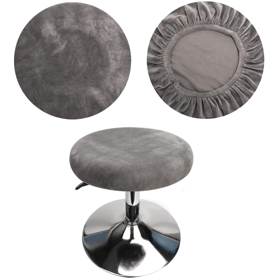 HuaLiSiJi Stool Covers Round 12"-16"/30-40cm Bar Stool Covers Velvet Round, Fabric is Soft and plush Washable Easy Care and Durable (Grey) โ image 1