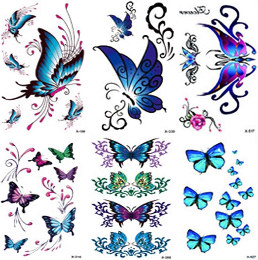Butterflies Temporary Tattoos for women sexy 6 Pcs by Yesallwas,Waterproof long lasting Fake Tattoos Stickers for Arms Shoulders sexy body tattoos 6cmx10.5cm/2.36x4.13 inches (LxW)