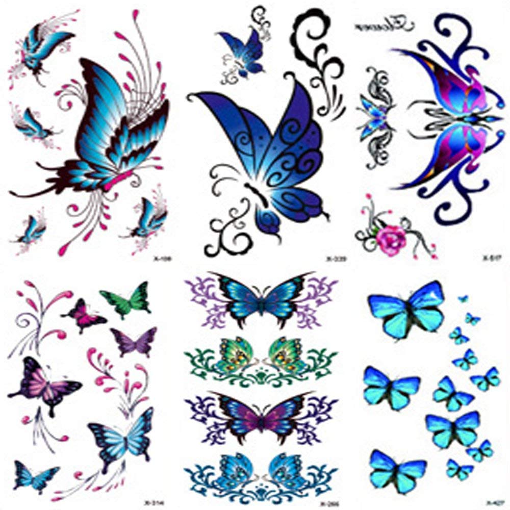 Butterflies Temporary Tattoos for women sexy 6 Pcs by Yesallwas,Waterproof long lasting Fake Tattoos Stickers for Arms Shoulders sexy body tattoos 6cmx10.5cm/2.36x4.13 inches (LxW)