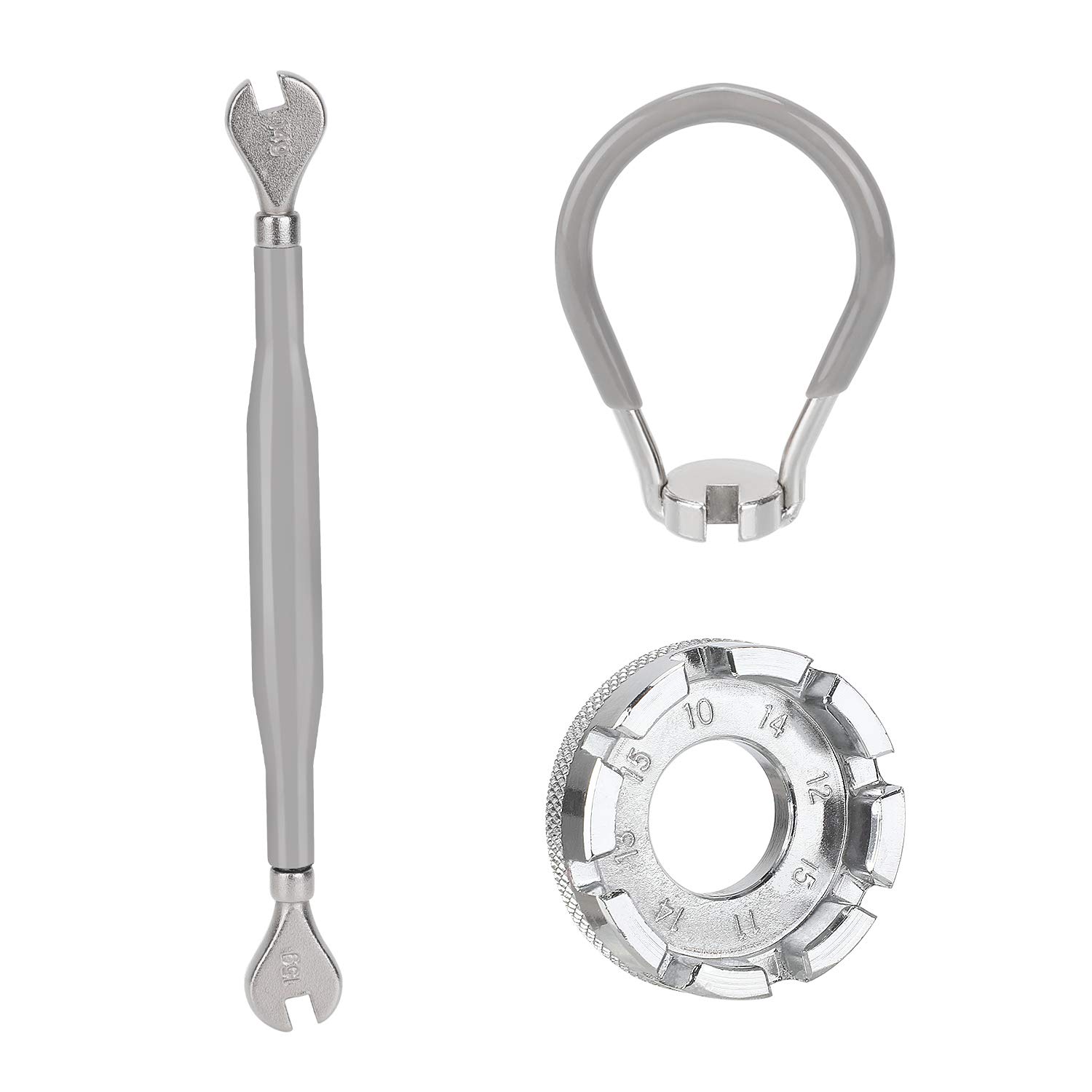 QKURT 3 Pack Bike Spoke Wrench Kit, Forged Steel Rim Correct Tool, Bicycle Spoke Key - Grey