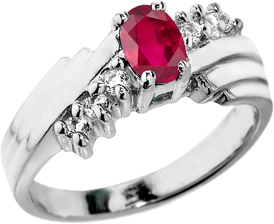 Dazzling 10k White Gold Diamond and Ruby Engagement/Wedding Ring