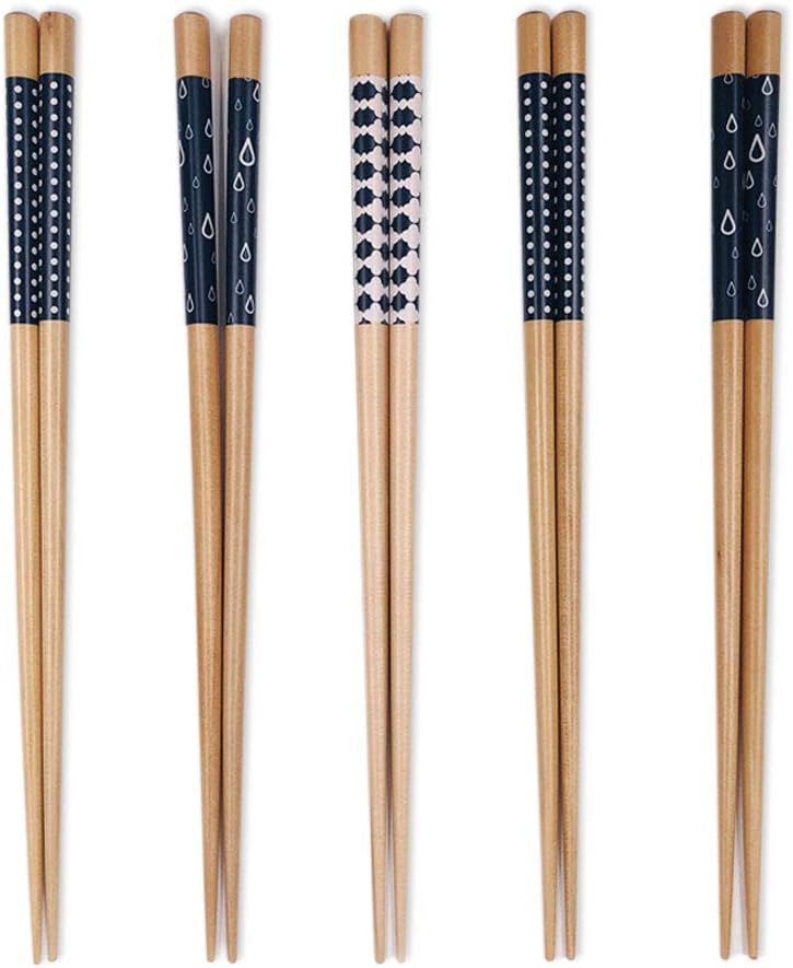 5 Pairs Premium Reusable Chopsticks Set - Lightweight Easy to Use Chop Sticks Utensils for Asian Food. Wooden Chinese Japanese Korean Chopsticks, Family Use Gift Set (Blue 5 Pairs)