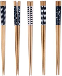 5 Pairs Premium Reusable Chopsticks Set - Lightweight Easy to Use Chop Sticks Utensils for Asian Food. Wooden Chinese Japanese Korean Chopsticks, Family Use Gift Set (Blue 5 Pairs)
