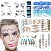 Rhinestone Tattoo Jewel Temporary Stickers - 4 Sets Mermaid Face Gems Rhinestone Sticker, 5 Sets Metallic Henna Tattoos, Glitter Primer, 4 Sets Chunky Glitter Blue for Music Festival/Party/Beach