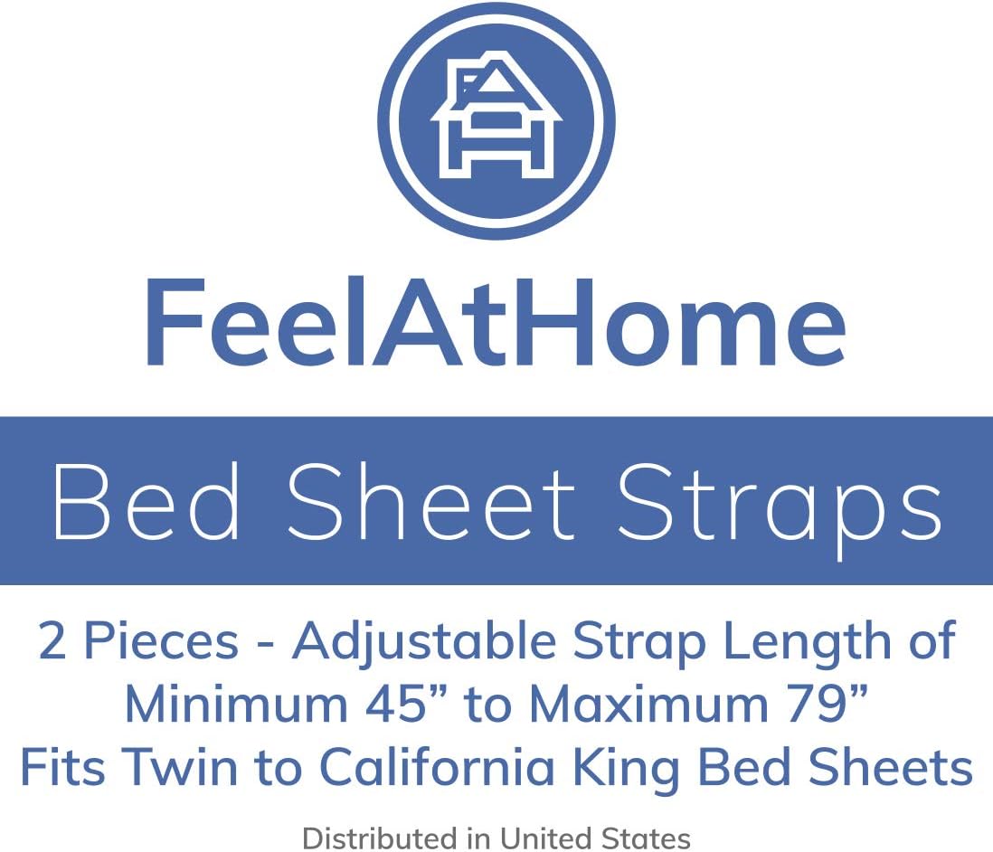 FeelAtHome Bed Sheet Holder Straps Criss-Cross - Pack of 2 Bedsheet Straps Suspenders - Grippers Fasteners Hold Bedsheets in Place - Adjustable Elastic Clips Garters - Fitted Flat Mattress Corners: Home & Kitchen