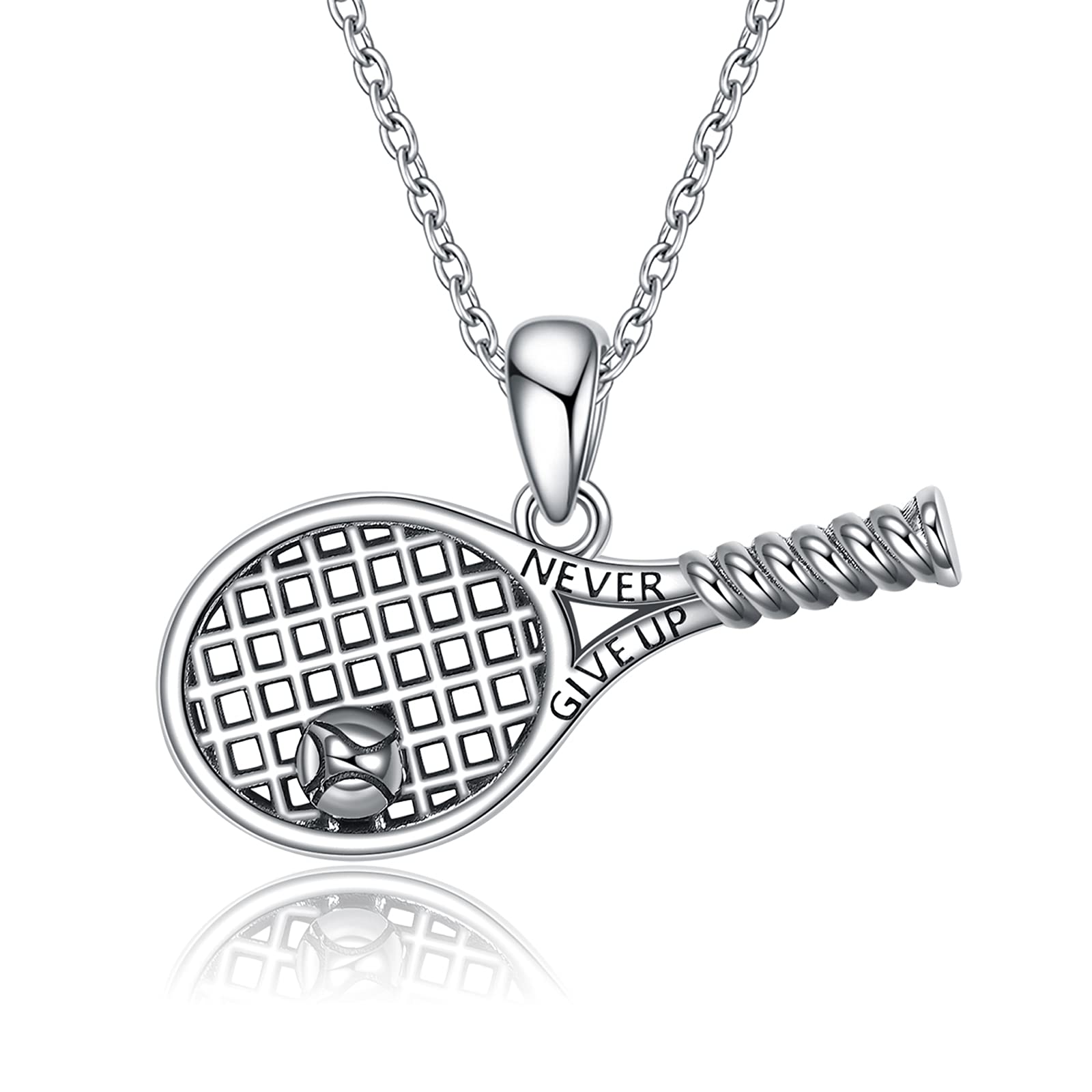 YFN Tennis Necklace Sterling Silver Tennis Racket Pendant Jewellery Sport Gifts for Women Men Girls Boys