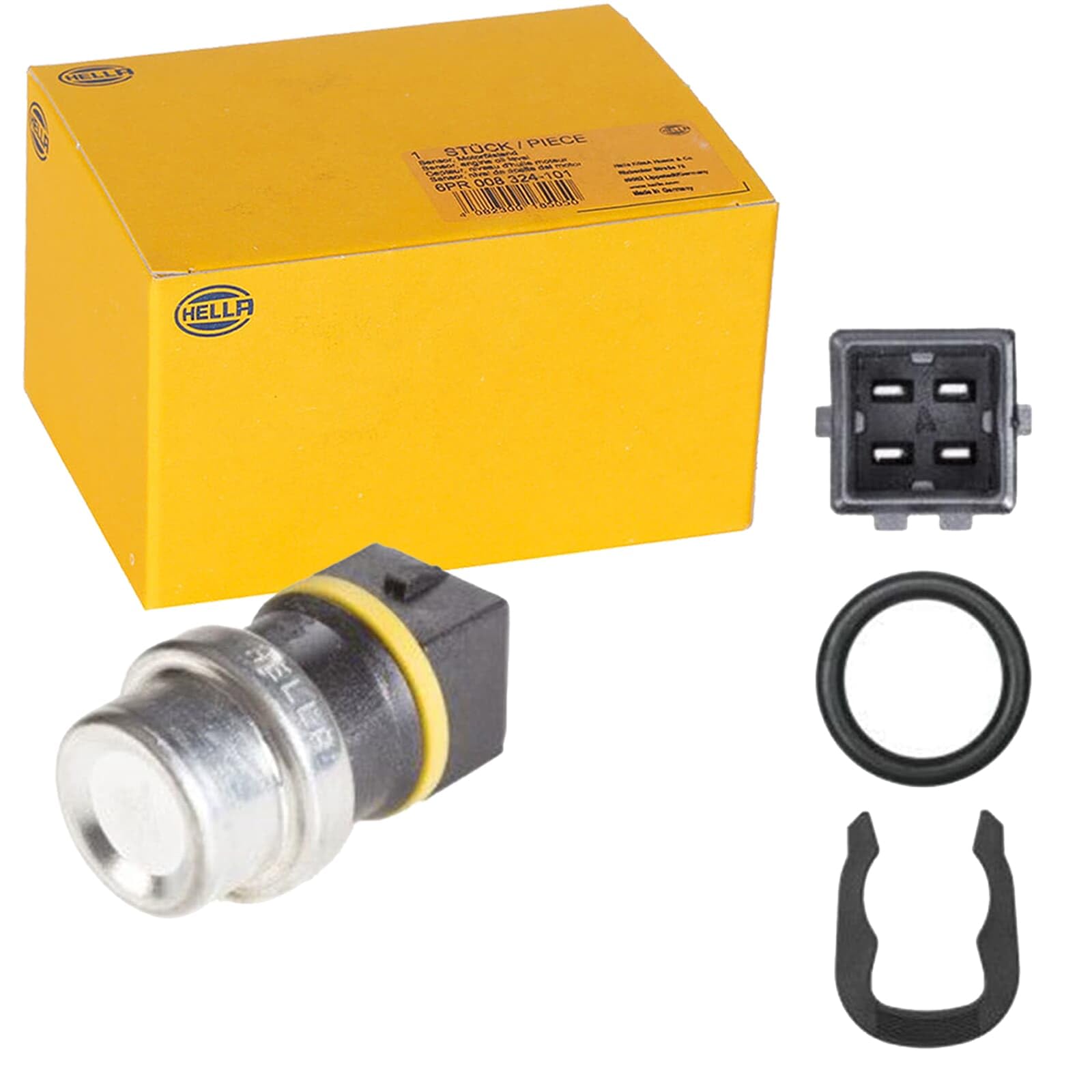 HELLA 6PT 009 107-421 Sensor, coolant temperature - 12V - 4-pin connector - Plugged - with seal - with retaining ring