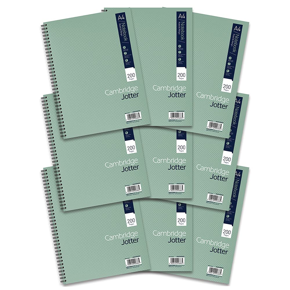 Cambridge Jotter, A4 Notebook, Wirebound, Lined, 200 Page, Pack of 9,Green
