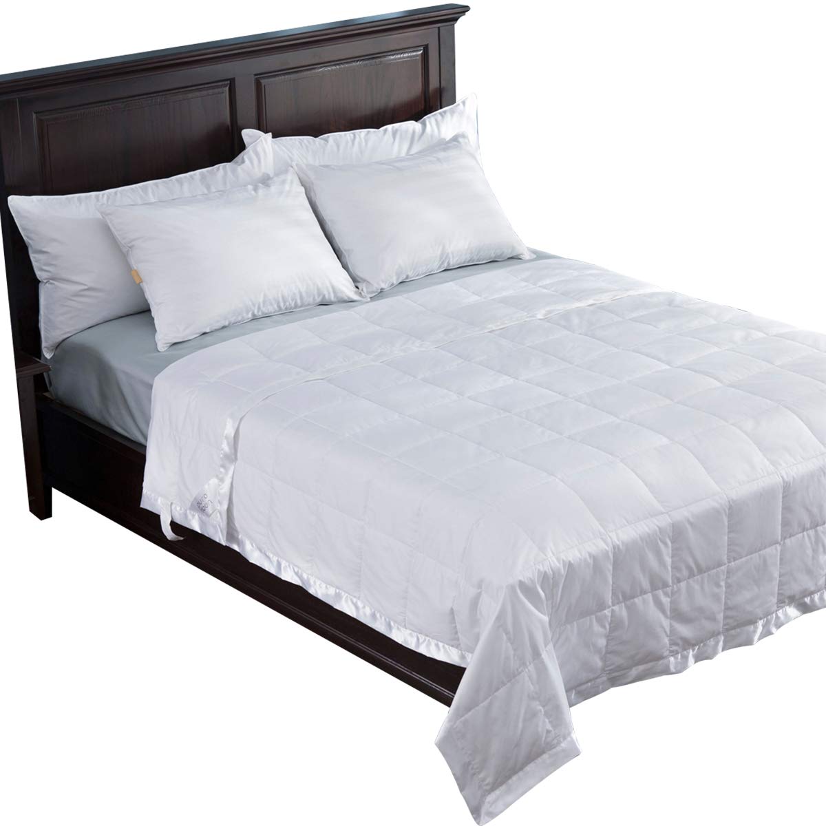 PUREDOWN White Down Blanket, Light Weight, Satin Weave, White, Full