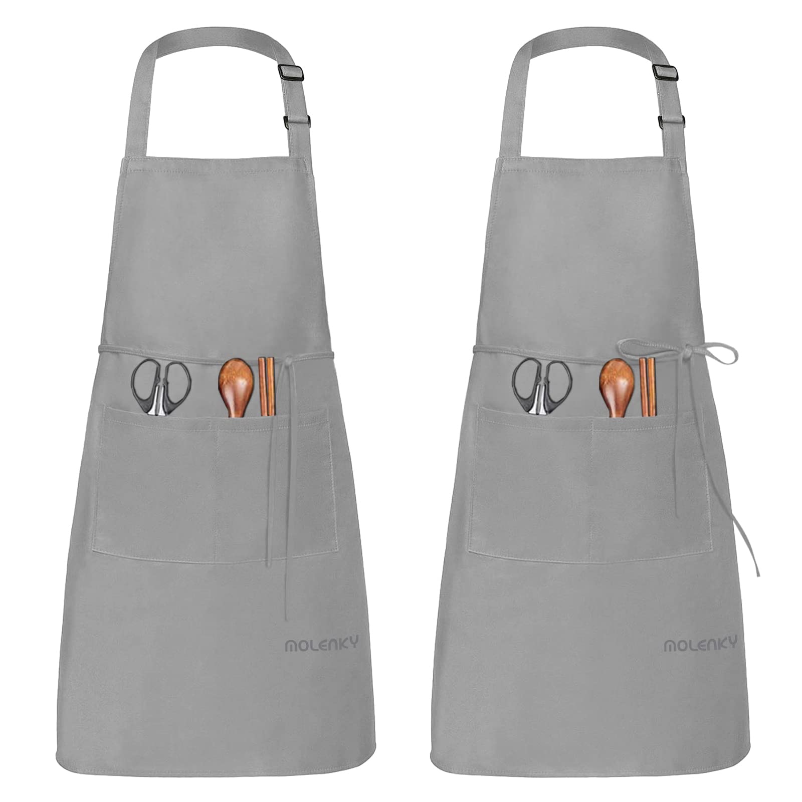 MOLENKY Apron, Adjustable Apron with 2 Large Pockets, 2PCS Cotton Chef Bib Apron set, Unisex Waterproof Professional Quality Cooking Apron for Kitchen Baking — image 1