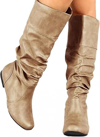 Botas altas hasta la rodilla para mujeres y niñas, botas de pantorrilla  ancha, botas de cuero retro, botas largas plisadas con punta redonda, botas  de invierno planas : Ropa, Zapatos y Joyería - Amazon.com