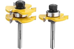 BAIDETS 1/4" Tongue and Groove Router Bits - Set of 2Pcs 1/4 Inch Shank Router Bit Set 3 Teeth Adjustable T Shape Wood Milling Cutter