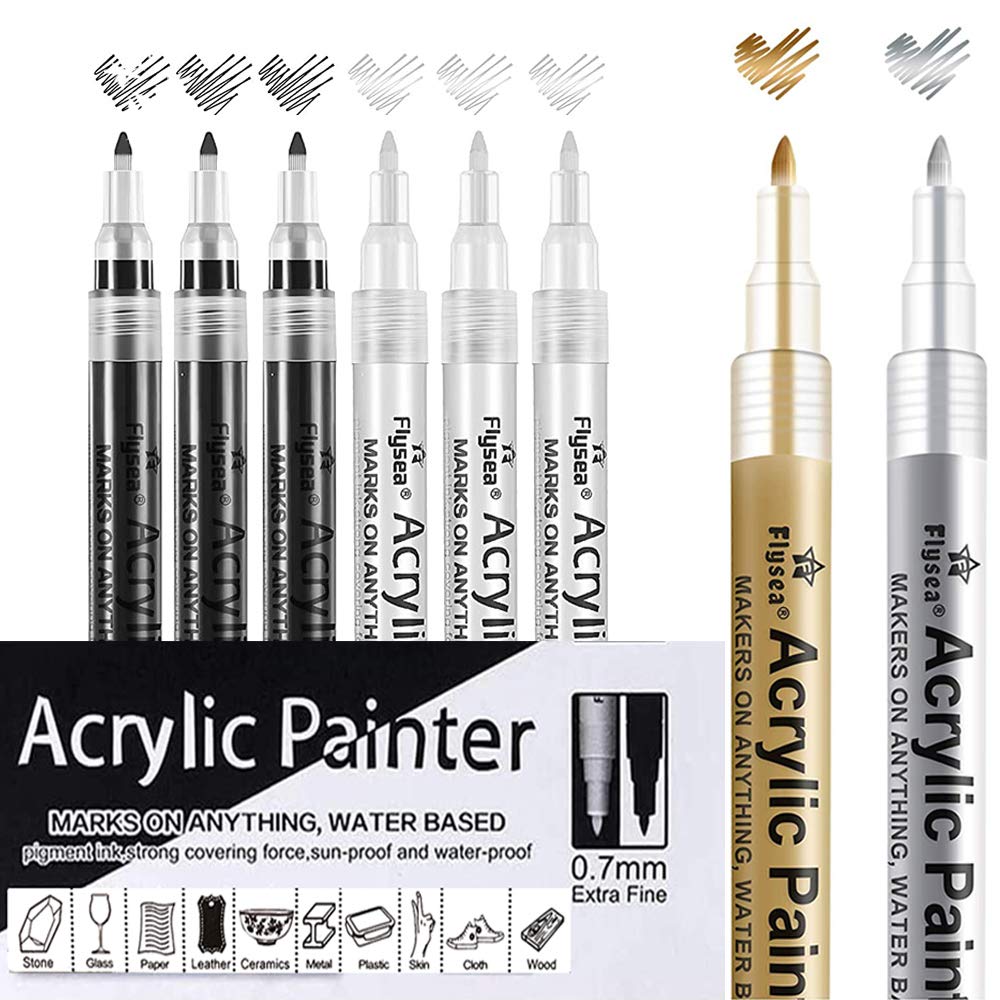 White Black Acrylic Paint Pens Marker Pens Waterproof for Rock Painting, 0.7mm Thin Fine Tip Permanent Marker Pens for Stones Wood Canvas Glass Paper Fabric Ceramic Metal Photo Album DIY Drawing