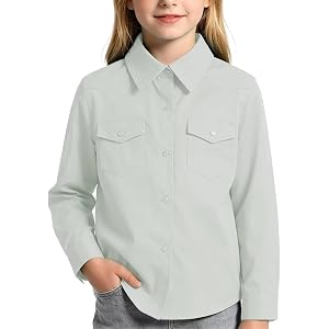 Girls Button Down Shirt School Uniform Shirts for Girl Western Blouse Tops | Button Down, Long Sleeve,Point Collar, Cowgirl S