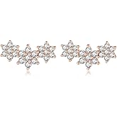 Reffeer Solid 925 Sterling Silver CZ Flower Stud Earrings for Women Teens Cluster Flower Stud Earrings Spring