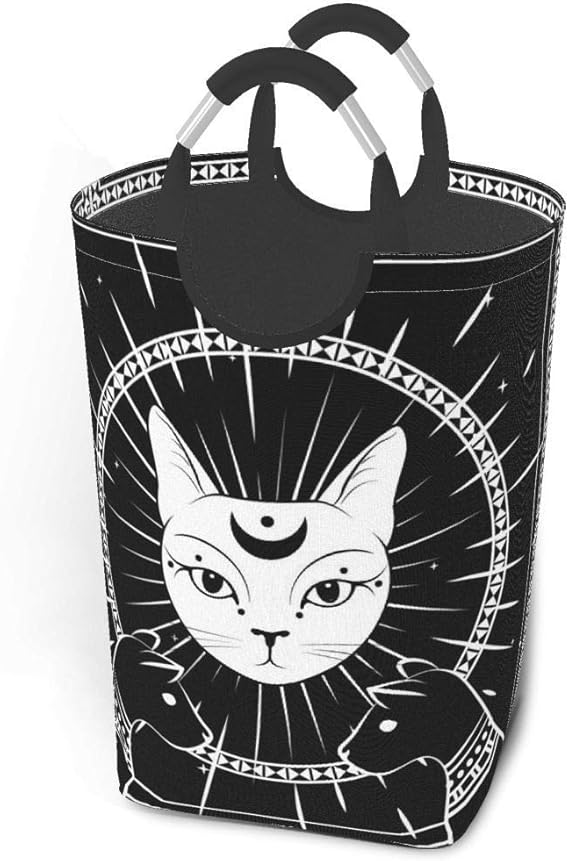 Cara de gato negro con luna en el cielo nocturno Cesta de lavandería