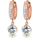 14k Rose Gold Hoop Earrings with Diamonds and Aquamarine