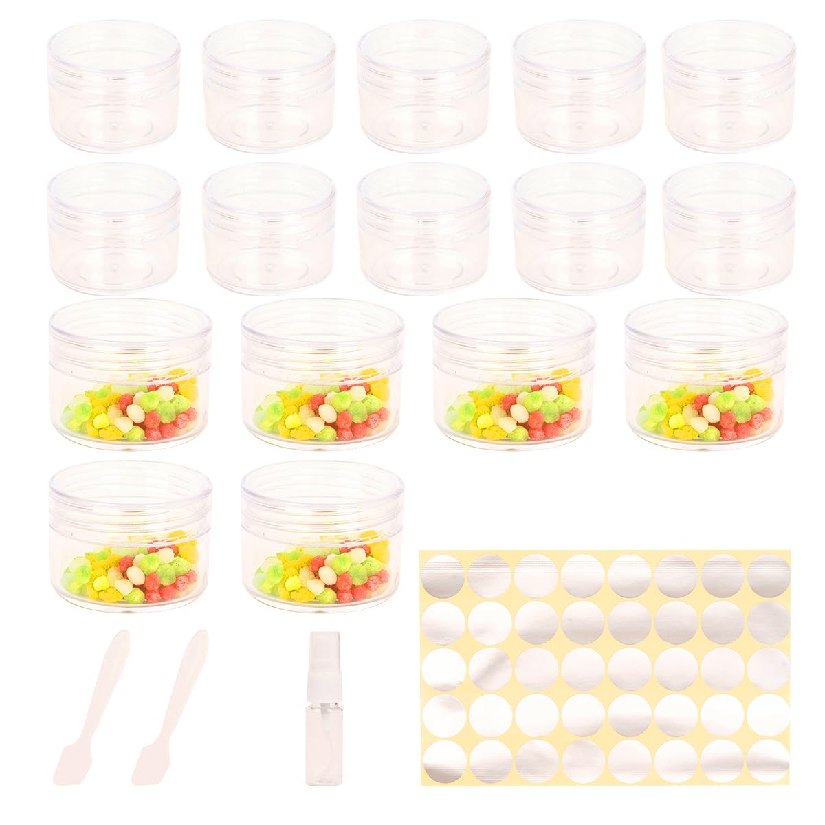 16 Pcs sample pots,15ml with lids cosmetic pot, mini cream empty containers,clear small with makeup lip balm jars,for travel face cream, samples, cosmetics empty pot