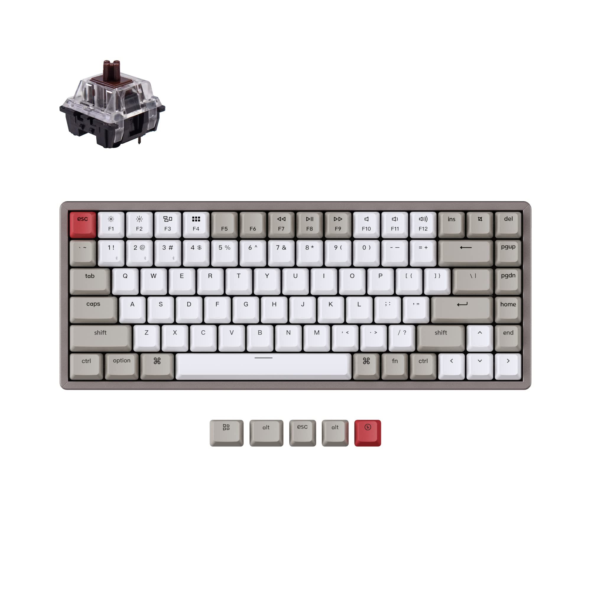 Keychron K2 75% Layout 84-Key Hot-swappable Bluetooth Wireless/USB Wired Mechanical Keyboard for Mac Windows with Double-Shot Retro Keycaps/Multitasking/Keychron Mechanical Brown Switch/Aluminum Frame