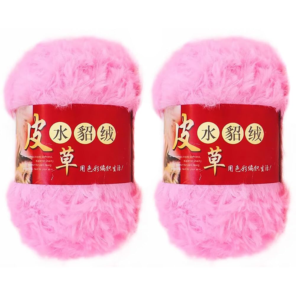 2 Skeins Chunky Fluffy Faux Fur Yarn Skein Imitation Mink Wool Yarn Faux Mink Crocheting Yarn Super Soft Fluffy Eyelash Yarn for DIY Sweater Scarf Glove Knitting Craft