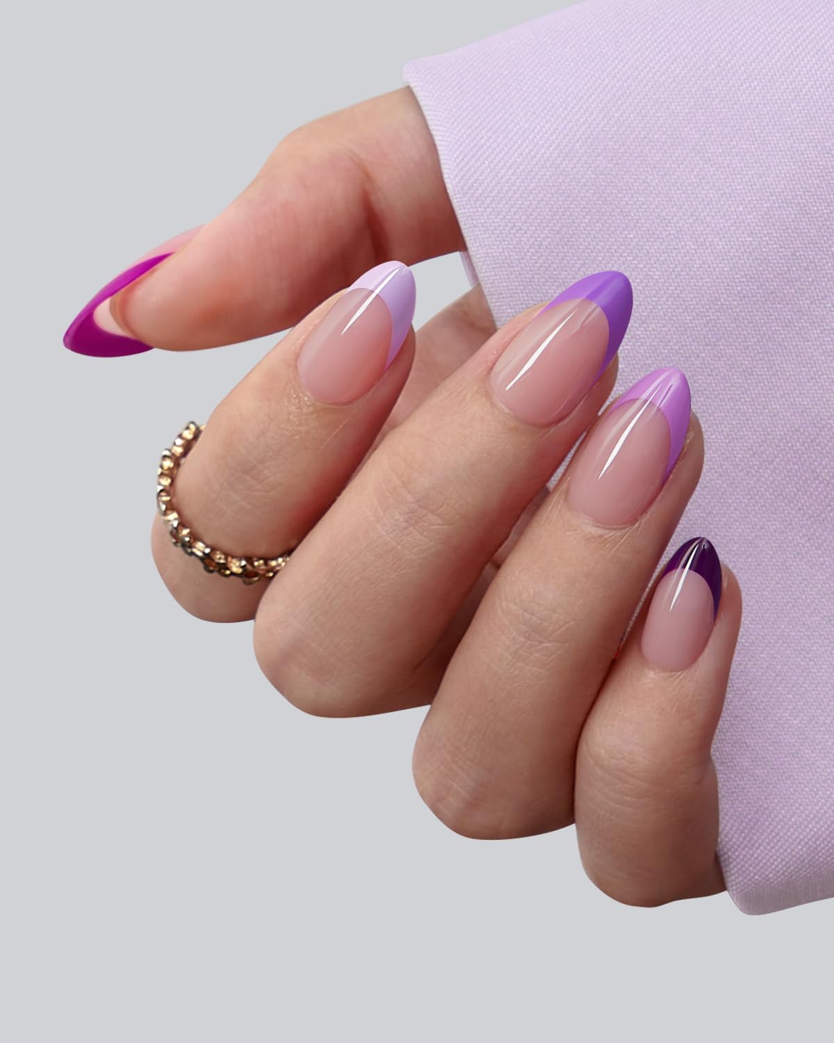 BTArtboxnails XCOATTIPS Purple French Tip Press On Nails - Short Press On Nails Almond, Soft Gel Nail Tips, 160Pcs Soak Off Acrylic Pink Fake Nail Extension in 16 Sizes - Image 2