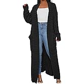 LIVECLOTH Womens Stylish Cable Knit Dual Chunky Cardigan with Pockets