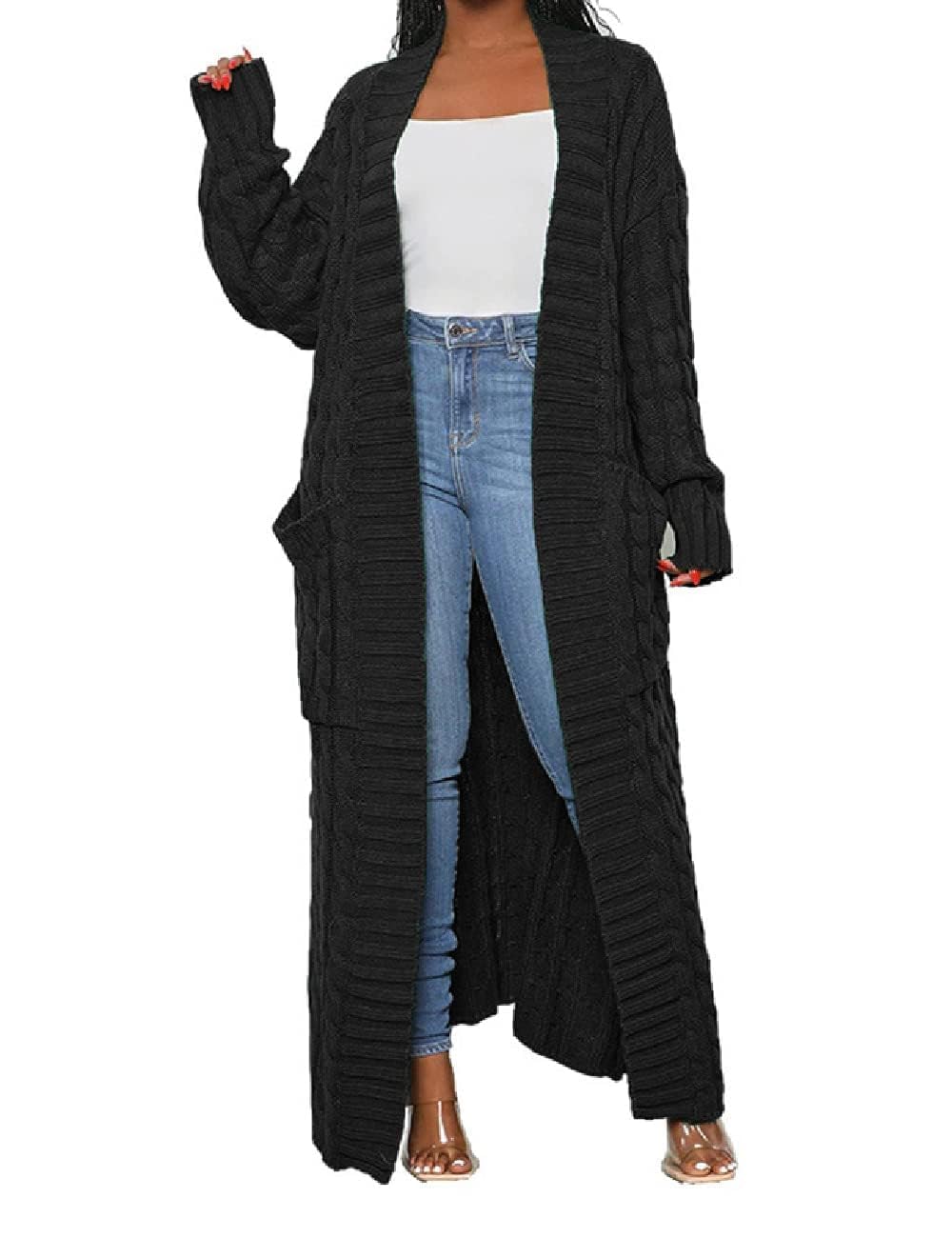Photo 1 of LIVECLOTH Duster Cardigans for Women - Womens Cardigan Sweaters with Pockets, Plus Size Black Cardigan (Black, XL)