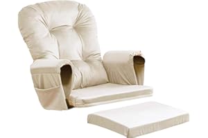 Osunnus 5PCS Glider Rocker Replacement Cushions Thick Soft Velvet Glider Cushions Replacement Set with Ottoman Cushion and Storage Pockets, Beige