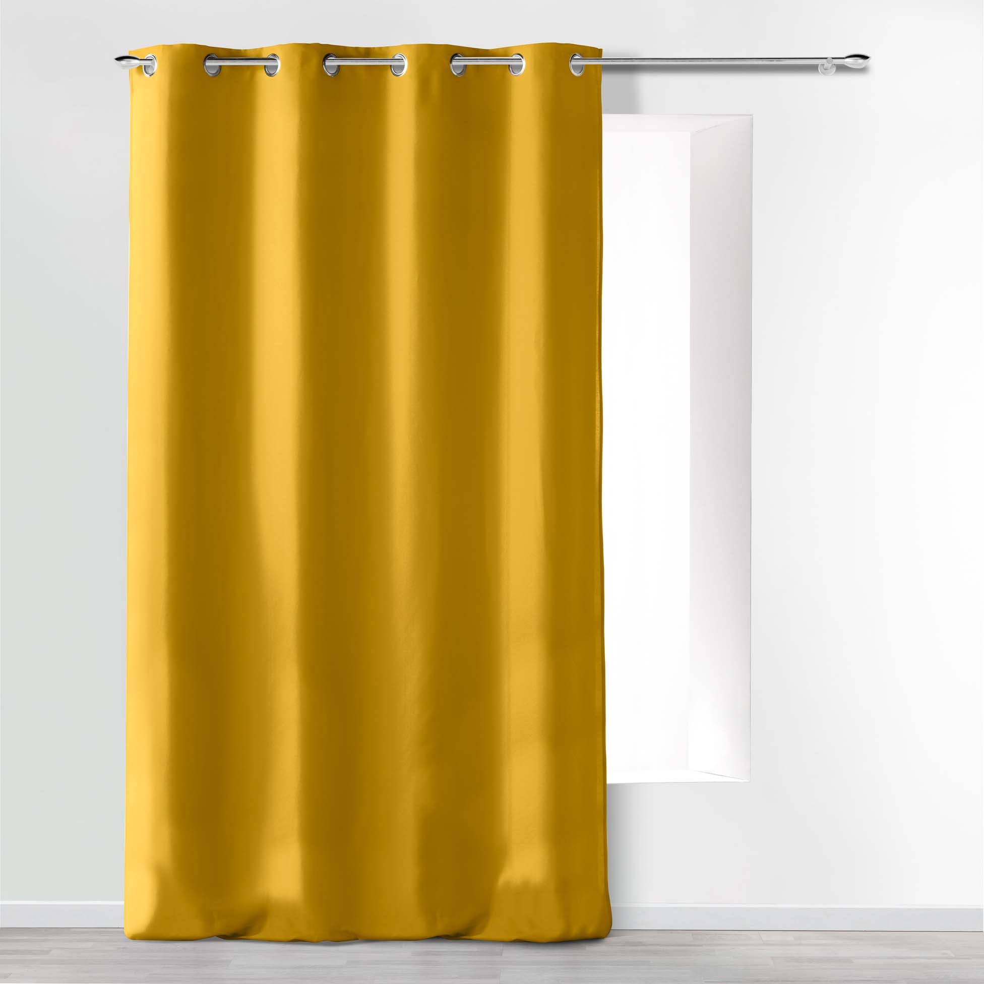 Douceur d'Intérieur Absolu Microfibre Curtain with Eyelets, Plain, Polyester, polyester, mustard yellow, 140 cm x 260 cm