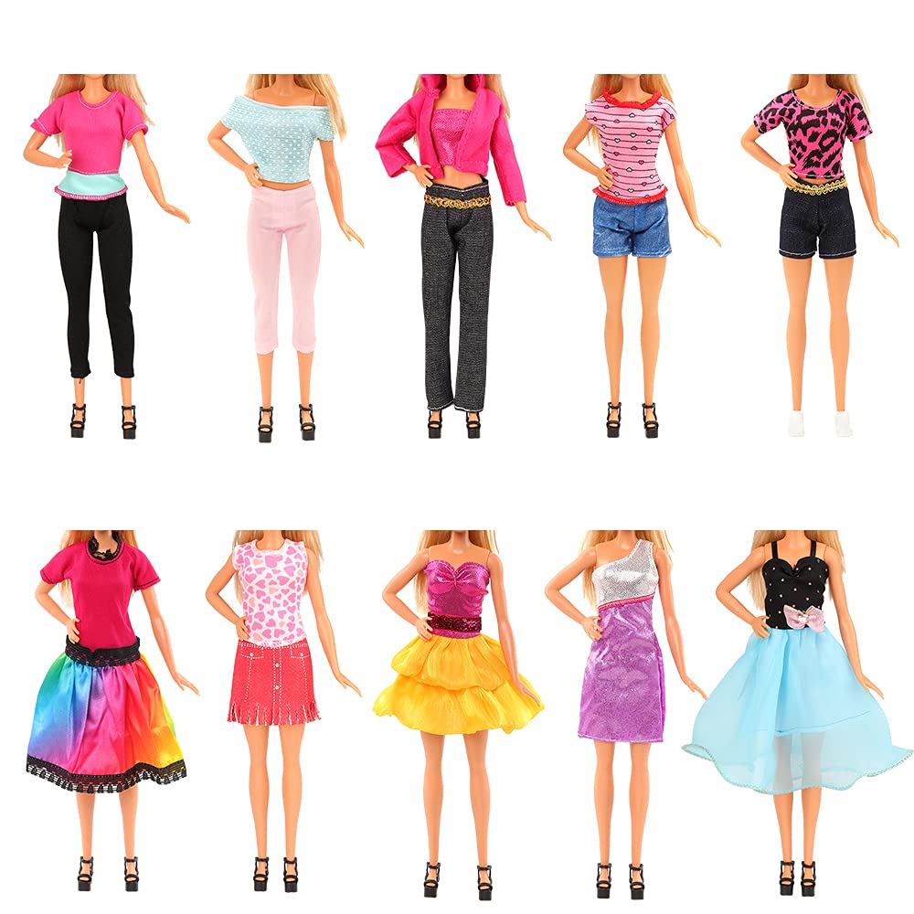 Miunana 30 pcs Doll Clothes and Accessories 10 Fashion Clothes Set 10 Fashion Skirts 10 Doll Shoes 10 Doll Heart Hangers Perfect for 11.5 inch Dolls