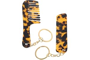 SEWACC 2 Pcs Mini Acetate Leopard Print Portable Hair Styling Combs Keychain Set Key Ring, Travel Pocket