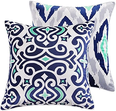 Monkeysell Set of 2 Super Soft Velvet Throw Pillow covers Pillow Case Decorative Cushion Covers Paisley Geometric Peonies are Vintage for Bed Living Room Couch Sofa (18 x 18 inches, Pezley blue)