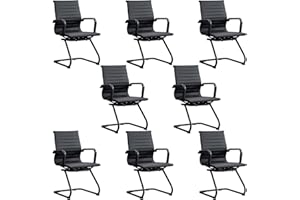 BoisKom Office Guest Reception Chair Set of 8, Conference Room Chairs Waiting Room Chairs 8 Pack, Modern Leather Office Desk Chair No Wheels.（Matte Black）