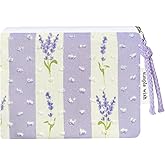 Modacarry Cotton Floral Small Organizer Bag Coin Pouch with Cute Prints Zipper for Women Girls (LAVENDER)