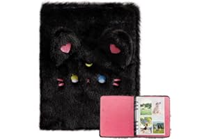 WAYUTO Cartoon Kpop Photocard Binder Plush with 30Pcs Inner Pages Kpop Photocard Album Kpop Photocard Book Kpop Photocard Holder Kpop Photocard Organizer for Kpop Enthusiast Black